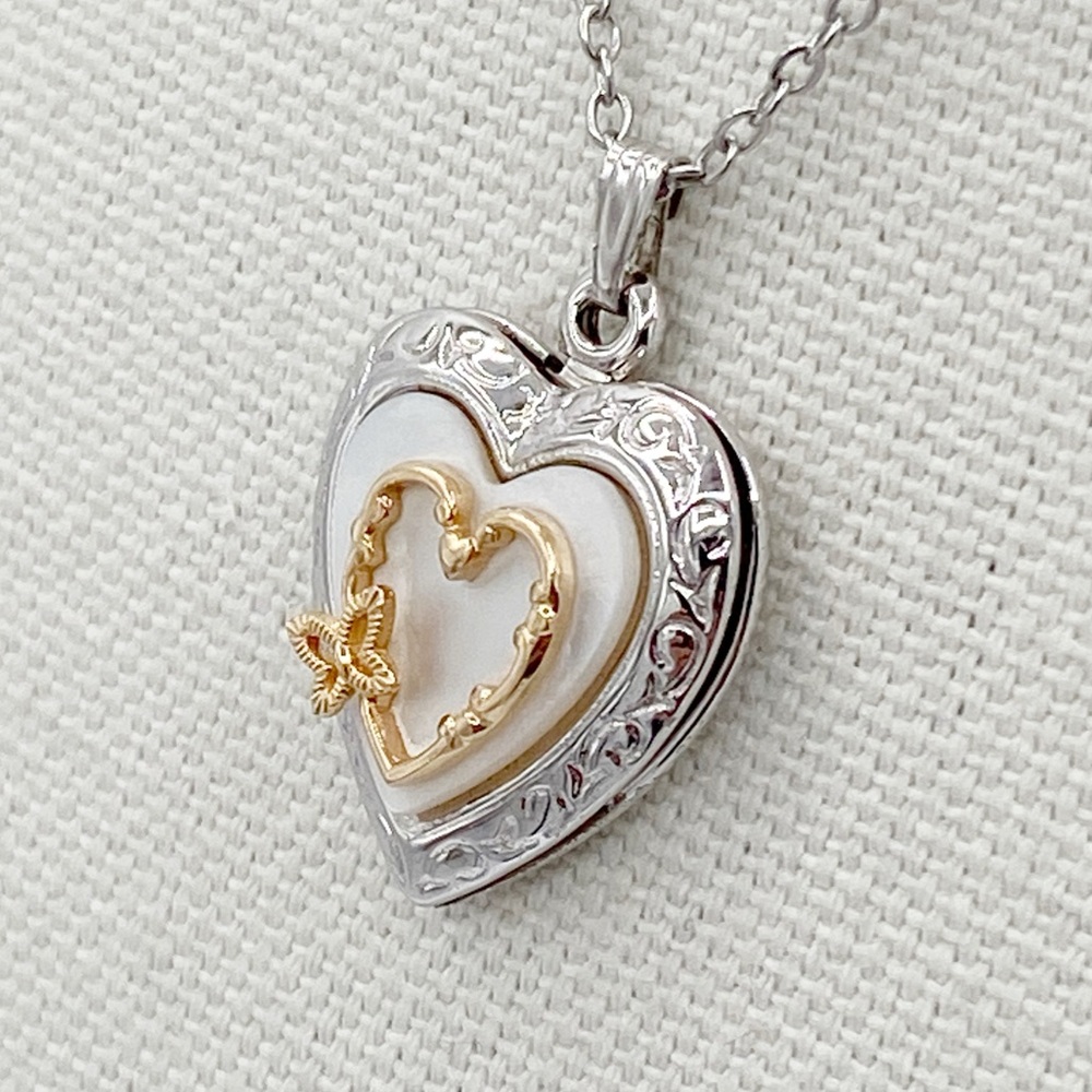 Sterling Silver Rhodium Plated Heart Locket On A Silver Tone Metal Necklace